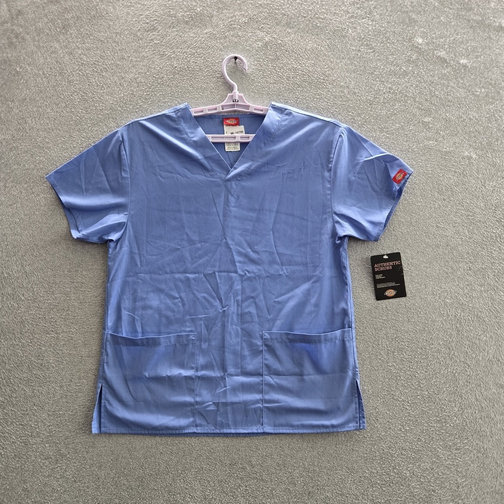 Dickies Women Scrub Top S Blue 84520C Missy Fit Logo Short Sleeve NWT